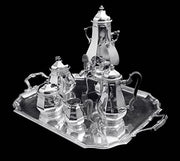 Tetard - 6pc French Art Deco (Gatsby Era) 950 Sterling Silver Tea Coffee Set + Storage Wraps, Museum Quality