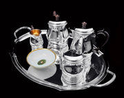 Puiforcat (Hermes), Christofle, Faberge - 5pc. French 950 Sterling Tea Set + Faberge Imperial Egg  Espresso Cups - GORGEOUS !!