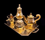 Henin & Cie - 5pc. Antique French Vermeil Tea Set + Storage Wraps