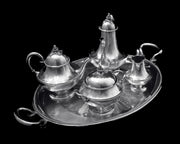 Queille - Magnificent 5pc. Antique French 950 Sterling Silver Tea Set + Storage Wraps.