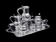 Puiforcat (Hermes) - 6pc. Hammer Finish 950 Sterling Silver Art Deco Tea Set + Serving Tray