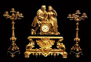 Charles V - Commemorative Gold Plated Bronze and Black Marble Mantel Clock Set