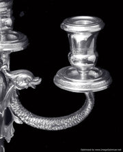 German - Two 5-Candle 20th Century Silver Candelabra + Storage Wraps.