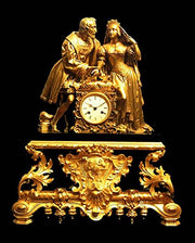 Charles V - Commemorative Gold Plated Bronze and Black Marble Mantel Clock Set