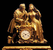 Charles V - Commemorative Gold Plated Bronze and Black Marble Mantel Clock Set