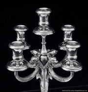 German - Two 5-Candle 20th Century Silver Candelabra + Storage Wraps.