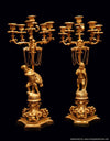 French - Two 19th Century Gold Plated Bronze 6-Candle Candelabra + Storage Wraps, Museum Quality